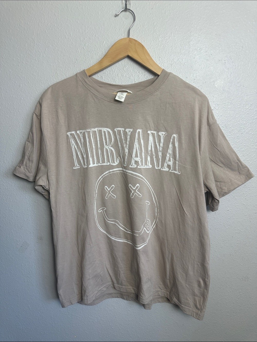 H&M Taupe Nirvana smily Graphic Tee - Short Sleeve boxy Shirt
